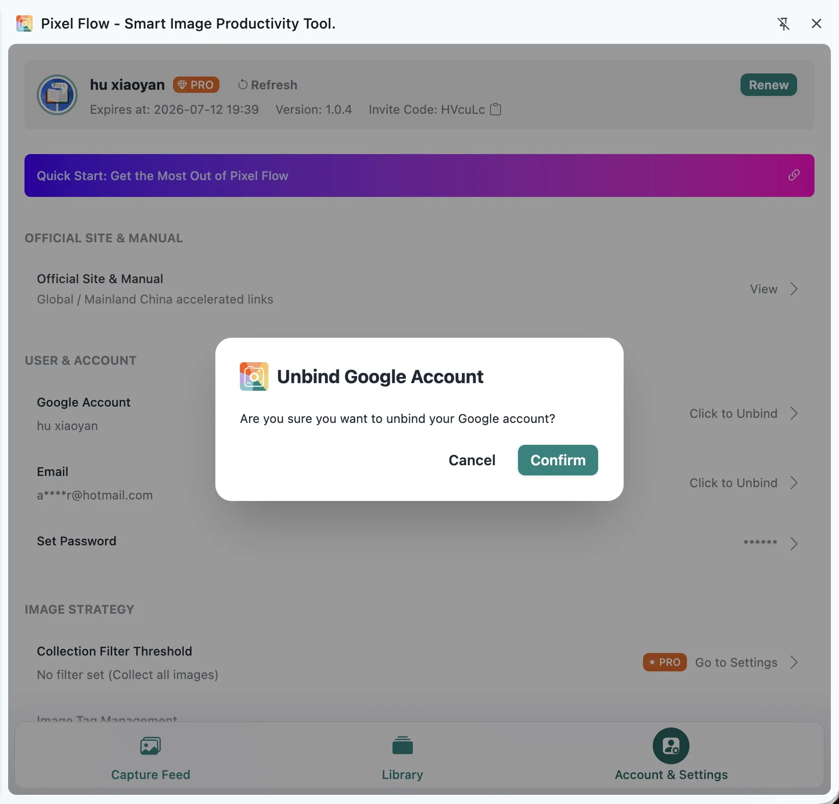 Pixel Flow 解绑 Google 账号确认弹窗