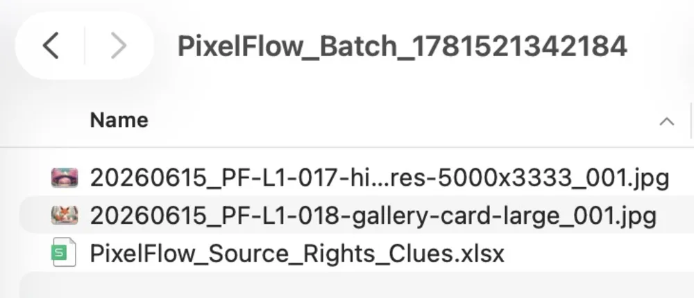 Pixel Flow downloaded package with source rights clues file
