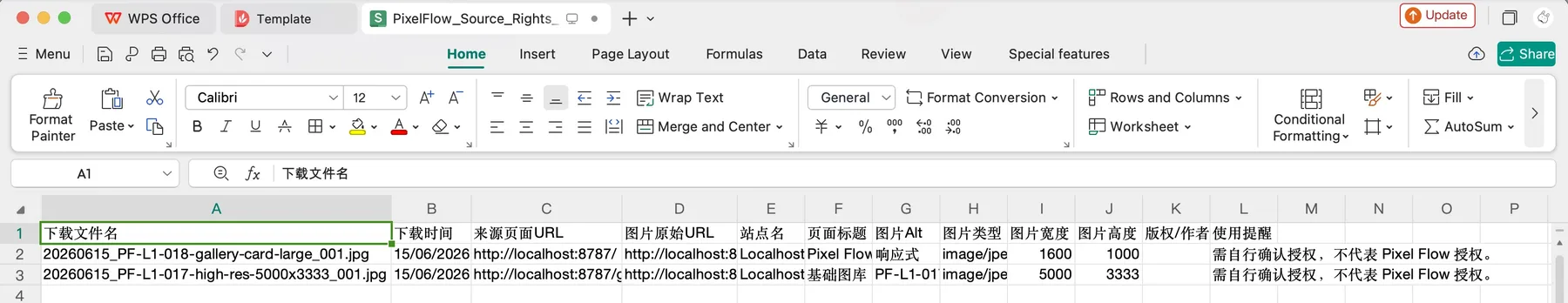 Pixel Flow 导出的来源与版权线索 Excel